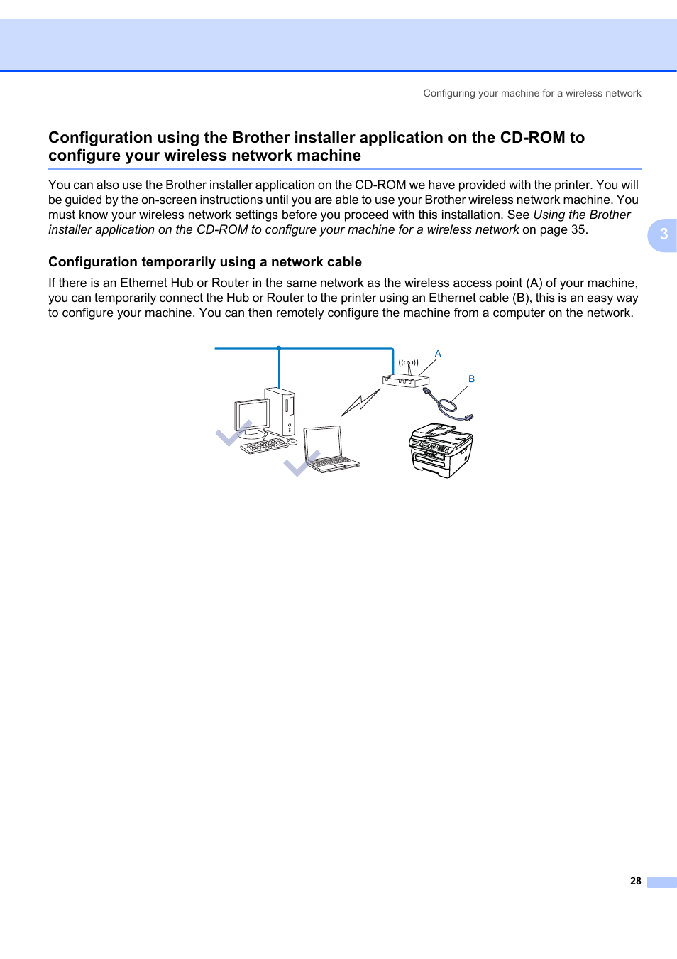 Configuration temporarily using a network cable, Network machine | Brother MFC 7840W User Manual | Page 37 / 151