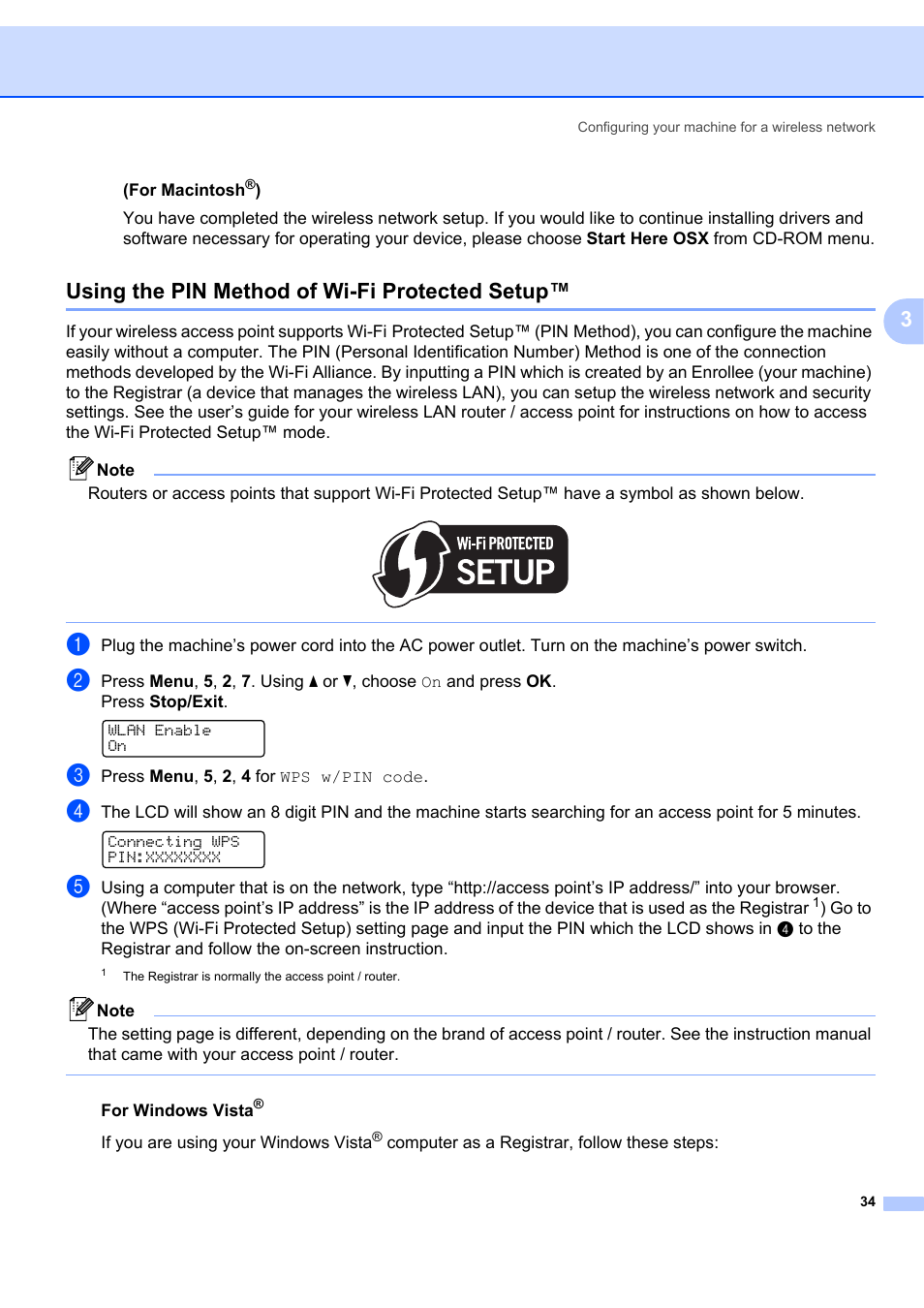 Using the pin method of wi-fi protected setup, Using the pin method of wi-fi | Brother MFC 7840W User Manual | Page 43 / 151