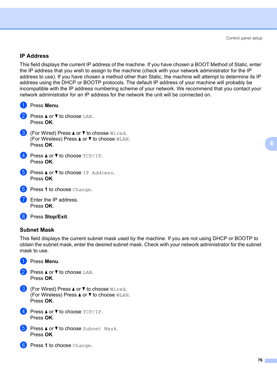 Ip address, Subnet mask | Brother MFC 7840W User Manual | Page 85 / 151