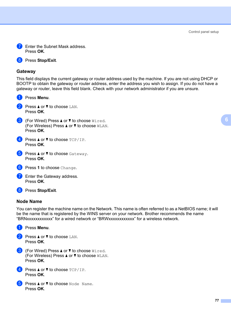 Gateway, Node name | Brother MFC 7840W User Manual | Page 86 / 151