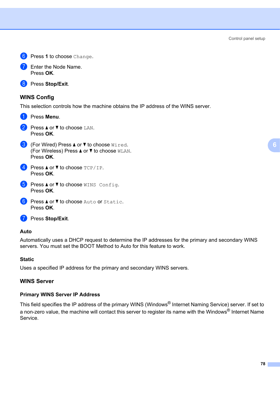 Wins config, Wins server | Brother MFC 7840W User Manual | Page 87 / 151