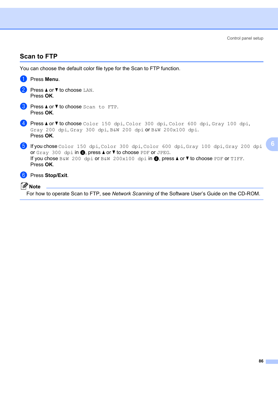 Scan to ftp, 6scan to ftp | Brother MFC 7840W User Manual | Page 95 / 151