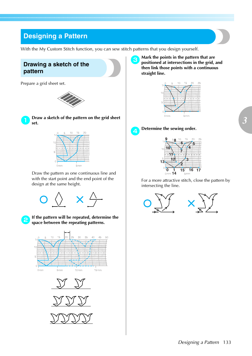 Designing a pattern, Drawing a sketch of the pattern | Brother PC660LA User Manual | Page 135 / 176