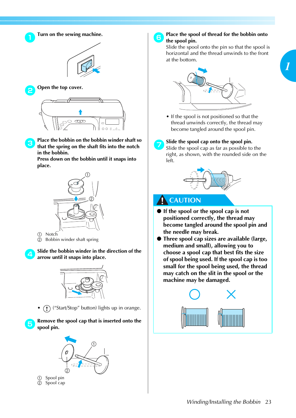 Caution | Brother PC660LA User Manual | Page 25 / 176