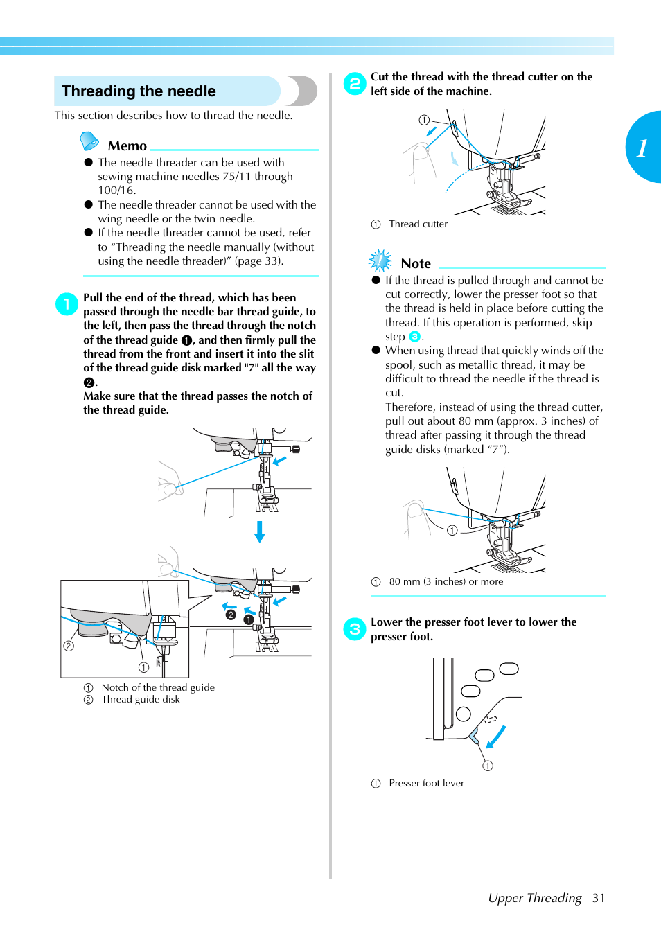 Threading the needle | Brother PC660LA User Manual | Page 33 / 176