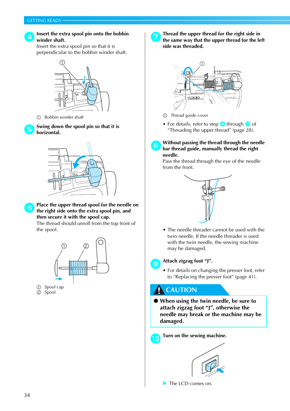 Caution | Brother PC660LA User Manual | Page 36 / 176