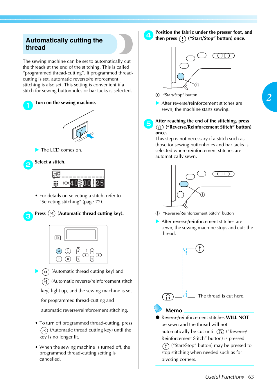 Automatically cutting the thread | Brother PC660LA User Manual | Page 65 / 176