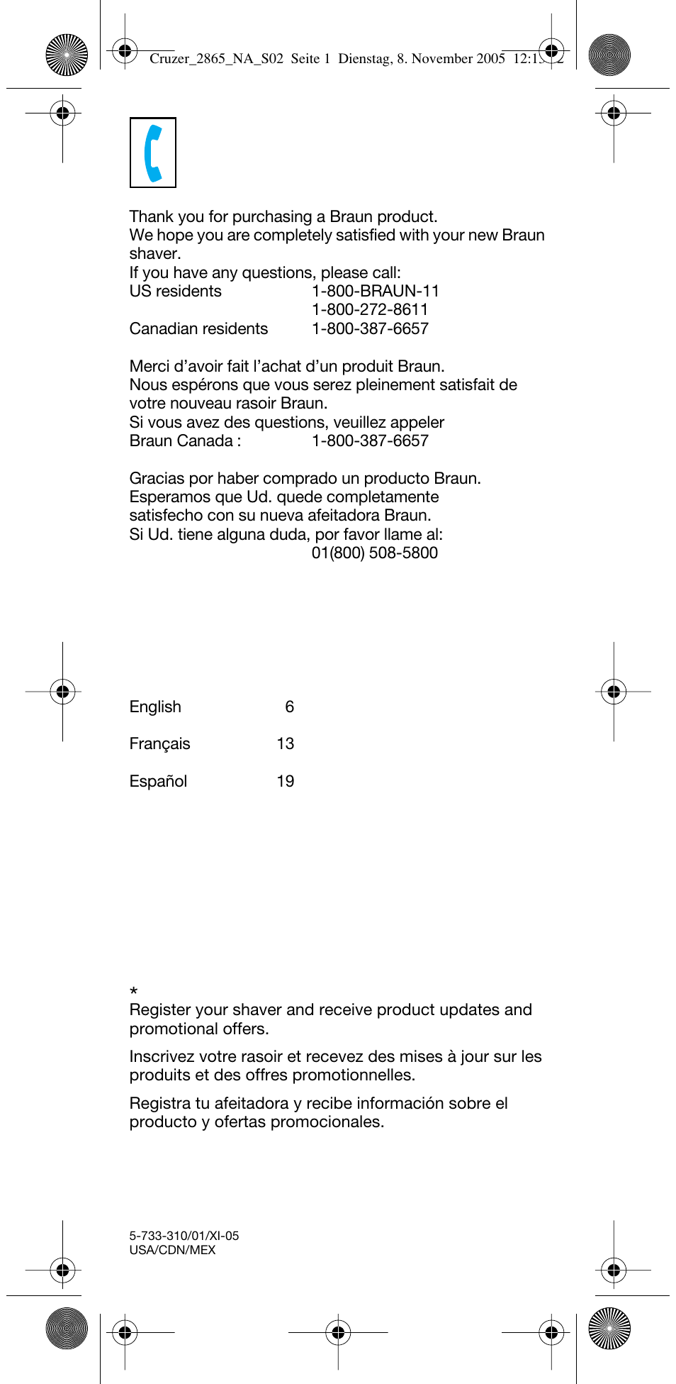 Braun 2865 Cruzer3 User Manual | Page 2 / 23