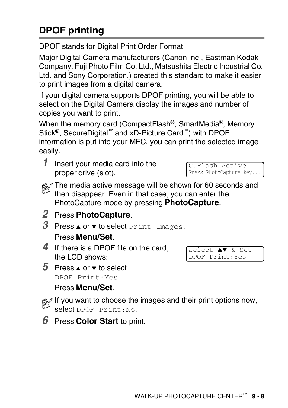 Dpof printing, Dpof printing -8 | Brother MFC-420CN User Manual | Page 105 / 200