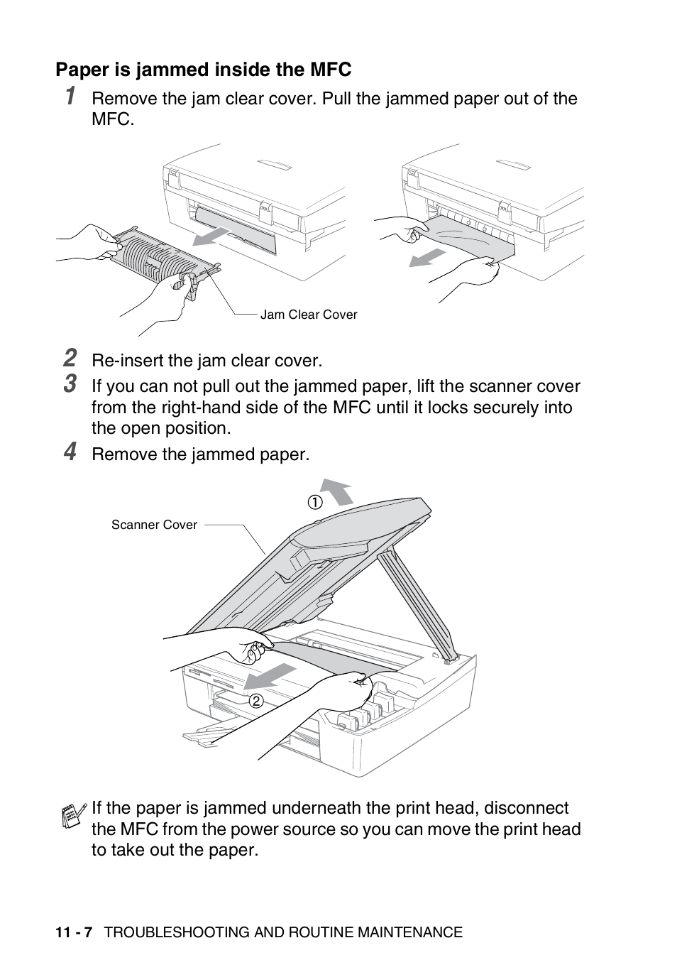 Paper is jammed inside the mfc, Paper is jammed inside the mfc -7 | Brother MFC-420CN User Manual | Page 126 / 200