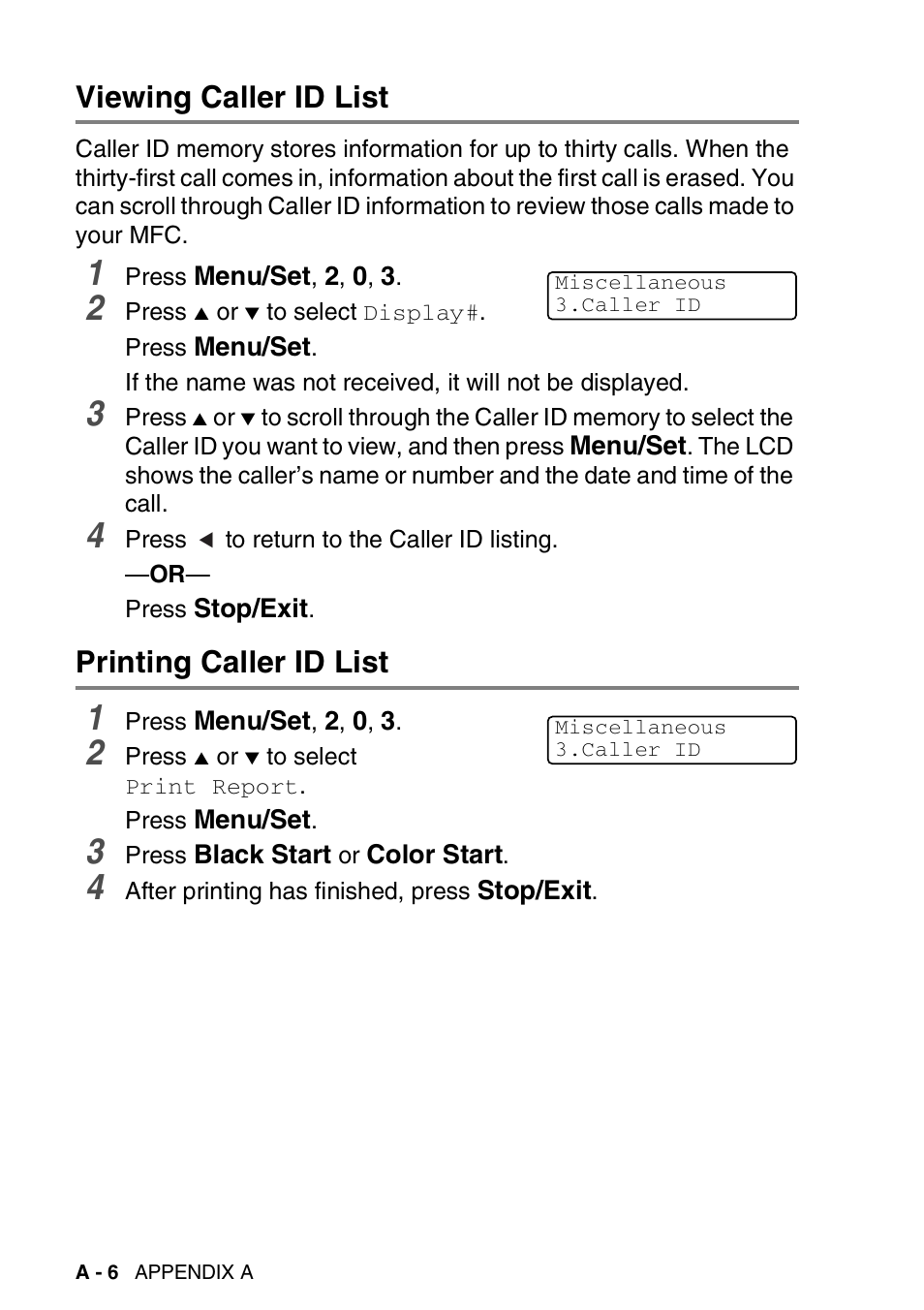 Viewing caller id list, Printing caller id list | Brother MFC-420CN User Manual | Page 152 / 200