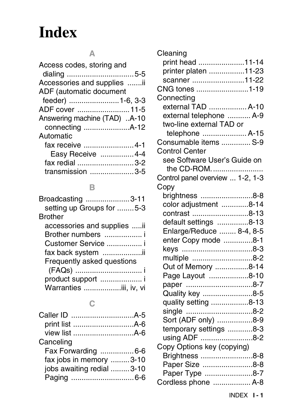 Index | Brother MFC-420CN User Manual | Page 191 / 200