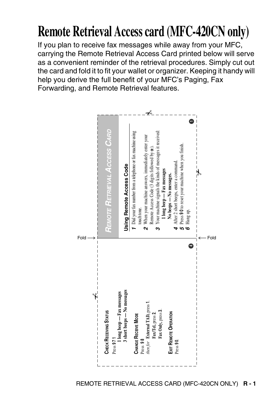 Remote retrieval access card (mfc-420cn only) | Brother MFC-420CN User Manual | Page 197 / 200