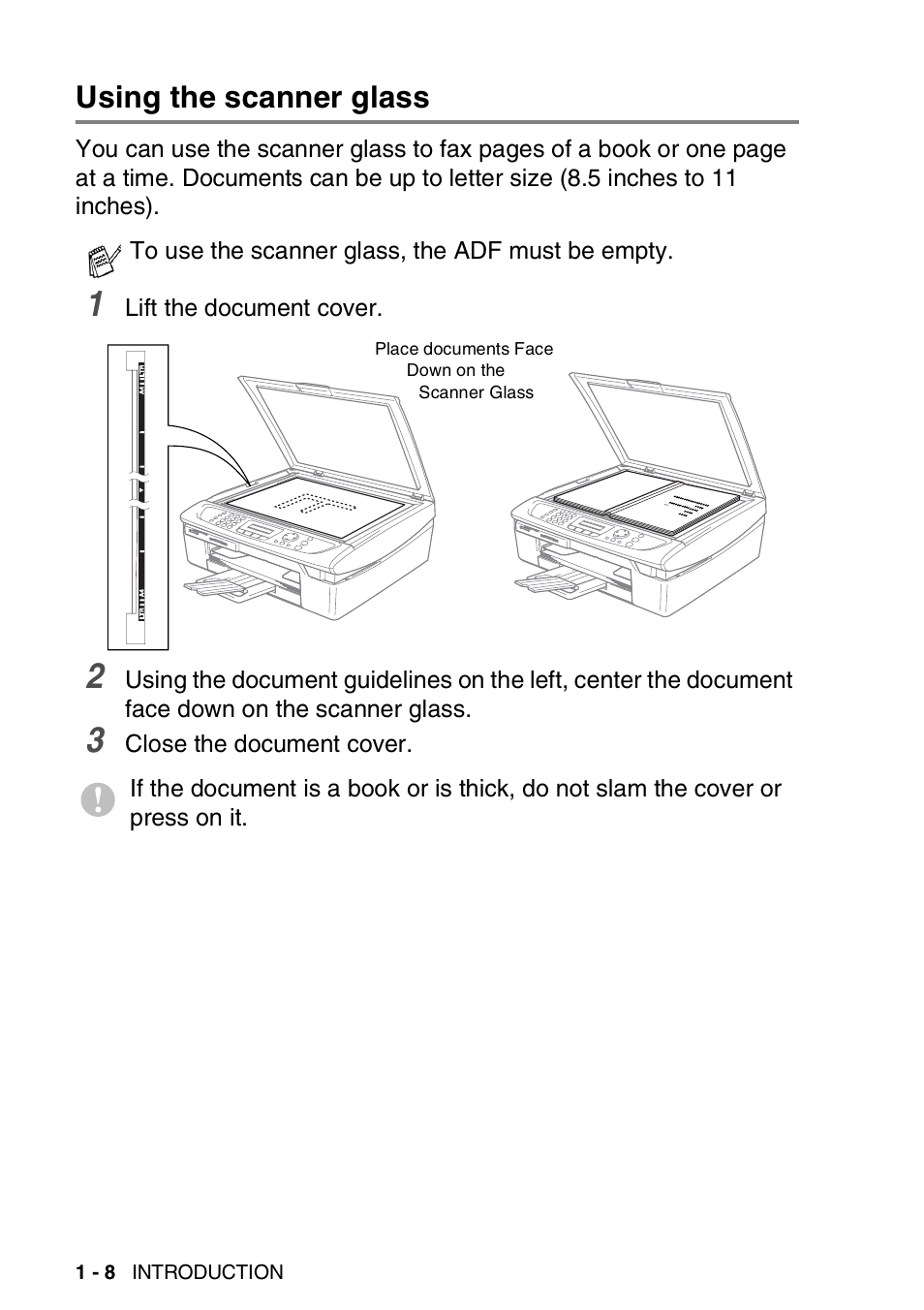Using the scanner glass, Using the scanner glass -8 | Brother MFC-420CN User Manual | Page 28 / 200