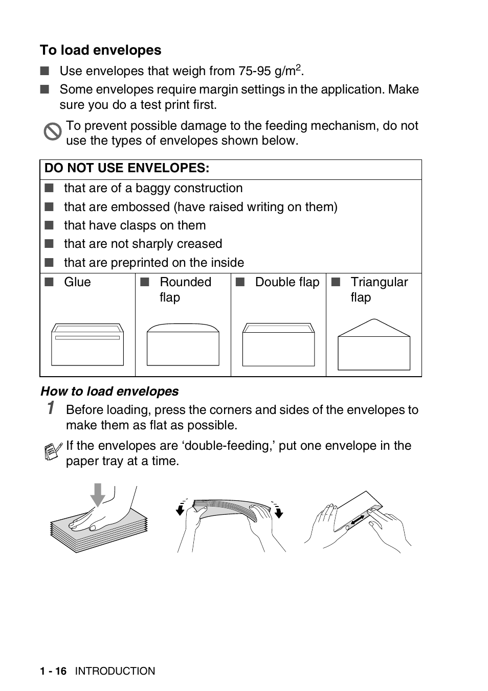To load envelopes, To load envelopes -16 | Brother MFC-420CN User Manual | Page 36 / 200