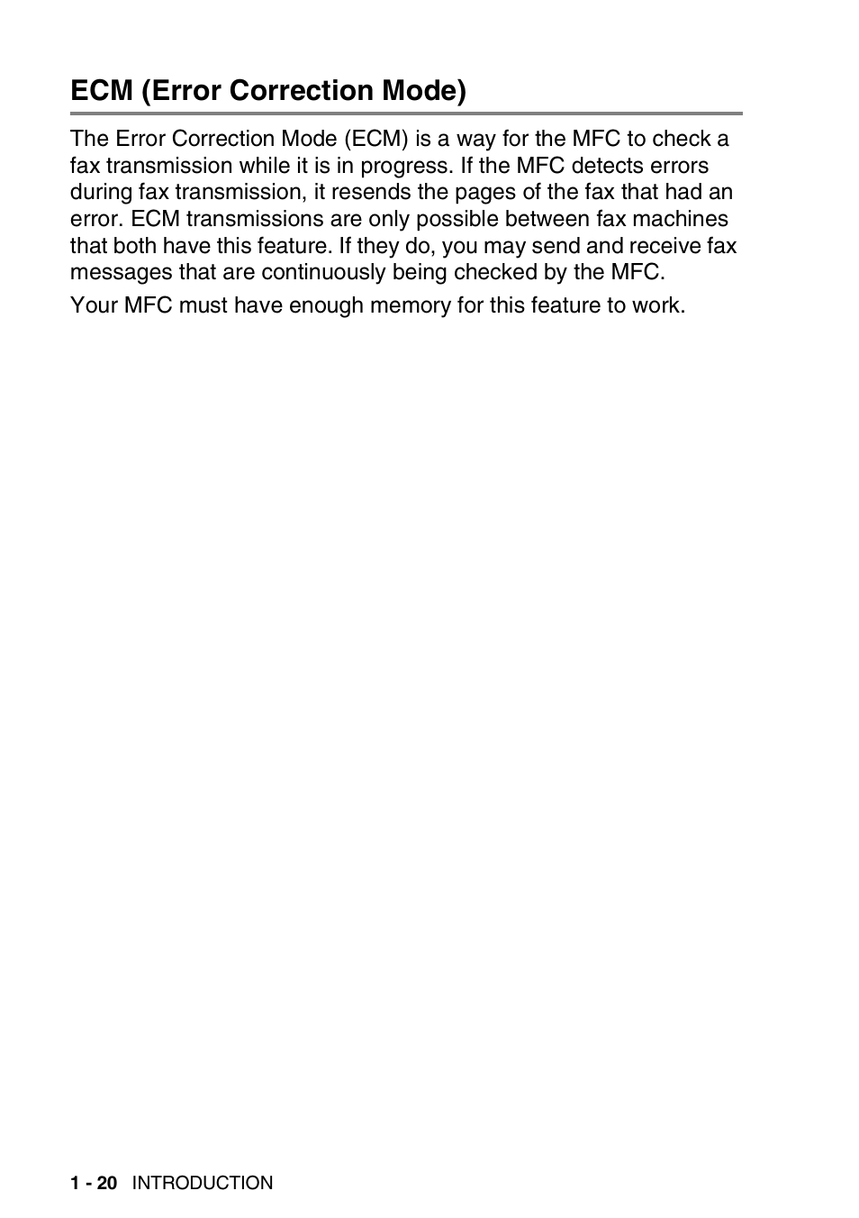 Ecm (error correction mode), Ecm (error correction mode) -20 | Brother MFC-420CN User Manual | Page 40 / 200