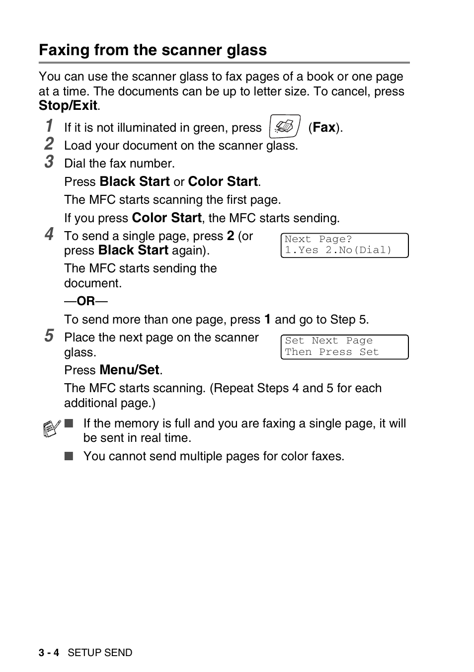 Faxing from the scanner glass, Faxing from the scanner glass -4 | Brother MFC-420CN User Manual | Page 50 / 200