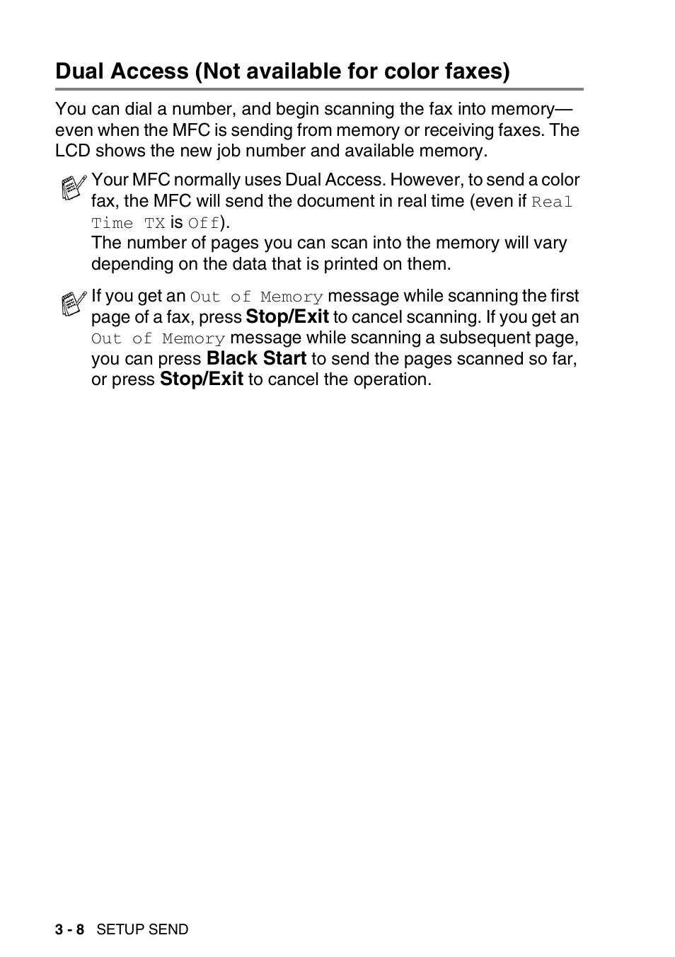 Dual access (not available for color faxes), Dual access (not available for color faxes) -8 | Brother MFC-420CN User Manual | Page 54 / 200