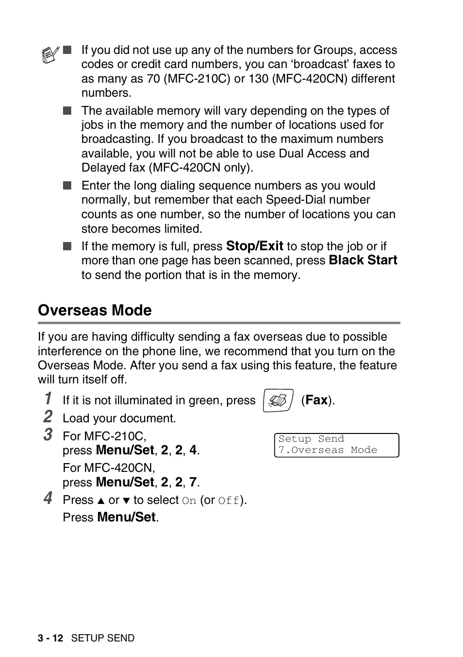 Overseas mode, Overseas mode -12 | Brother MFC-420CN User Manual | Page 58 / 200