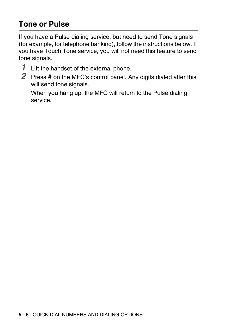Tone or pulse, Tone or pulse -6 | Brother MFC-420CN User Manual | Page 72 / 200