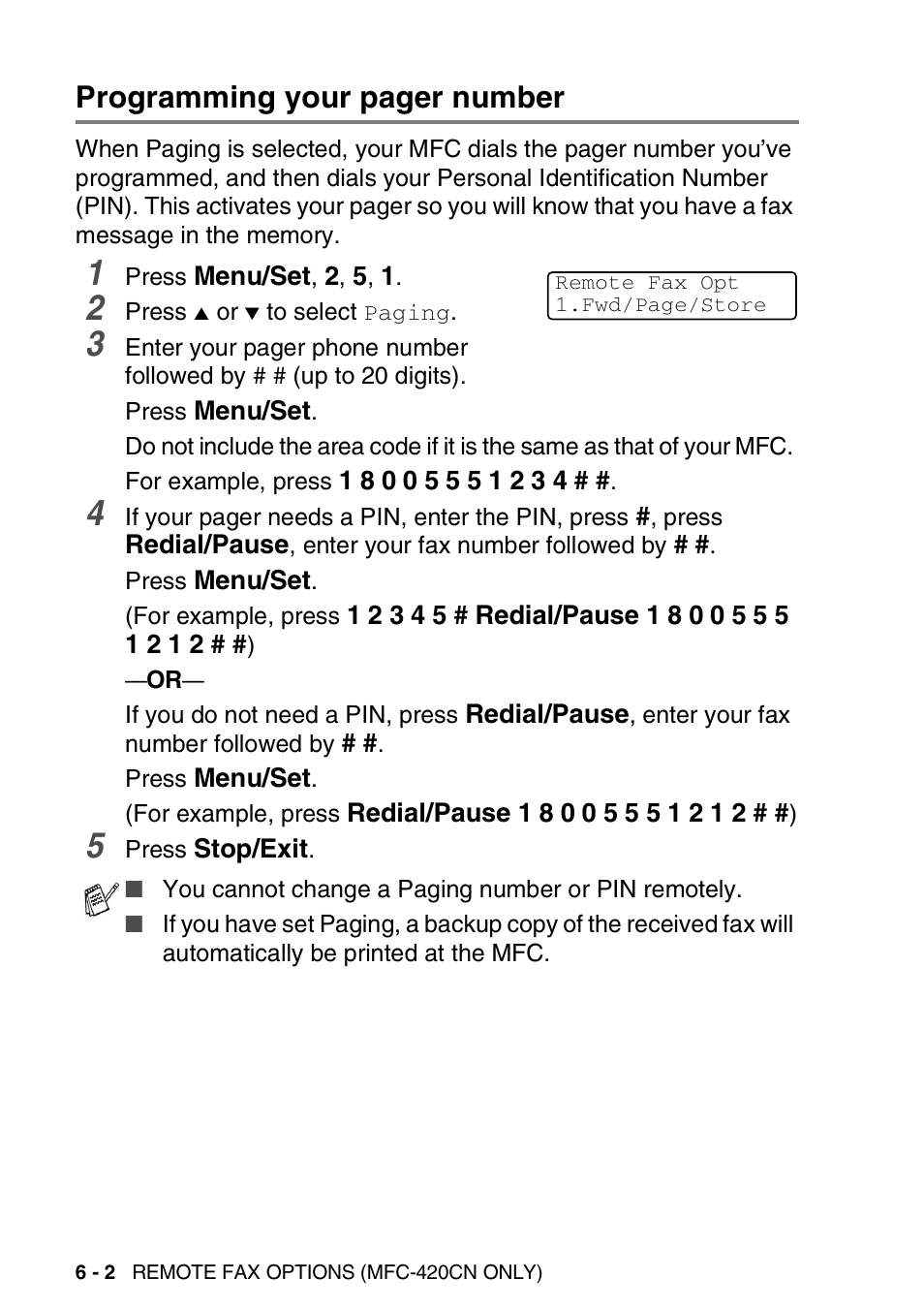 Programming your pager number | Brother MFC-420CN User Manual | Page 74 / 200