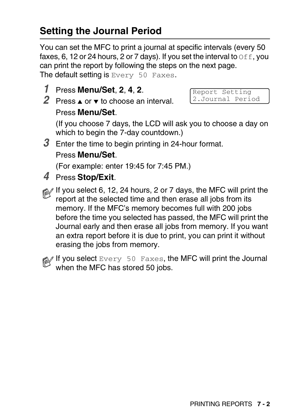 Setting the journal period, Setting the journal period -2 | Brother MFC-420CN User Manual | Page 81 / 200