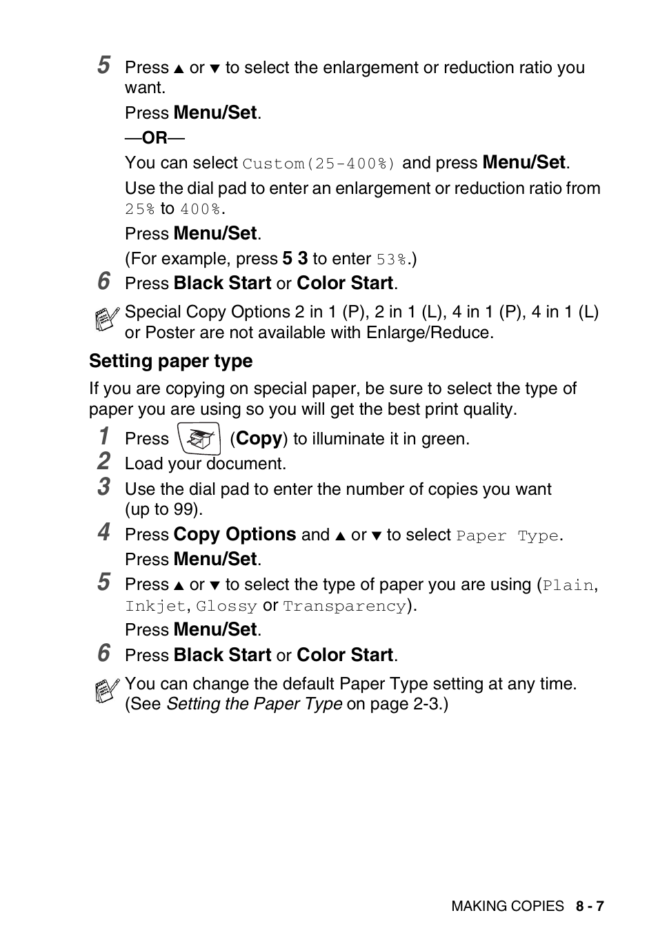 Setting paper type, Setting paper type -7 | Brother MFC-420CN User Manual | Page 89 / 200