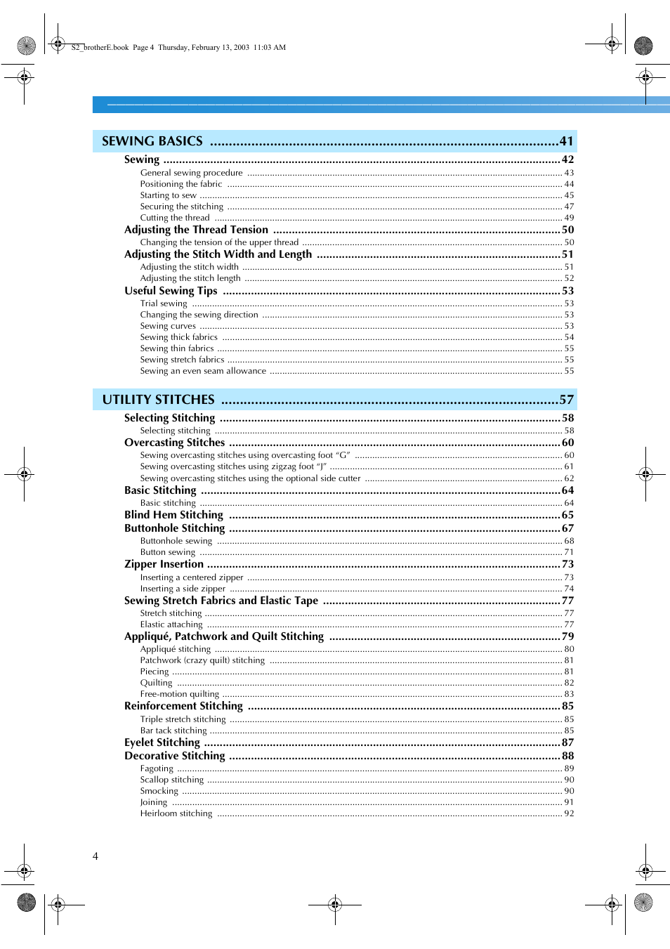 Sewing basics, Utility stitches | Brother CS 80 User Manual | Page 10 / 115