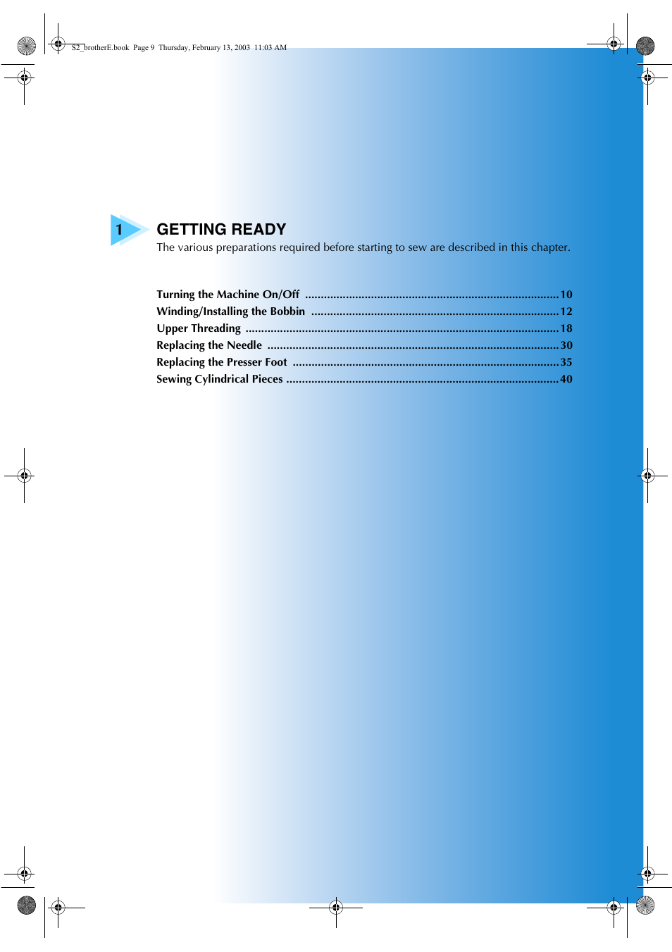 1getting ready | Brother CS 80 User Manual | Page 15 / 115