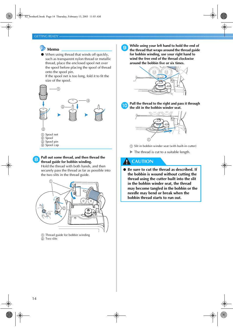 Caution | Brother CS 80 User Manual | Page 20 / 115