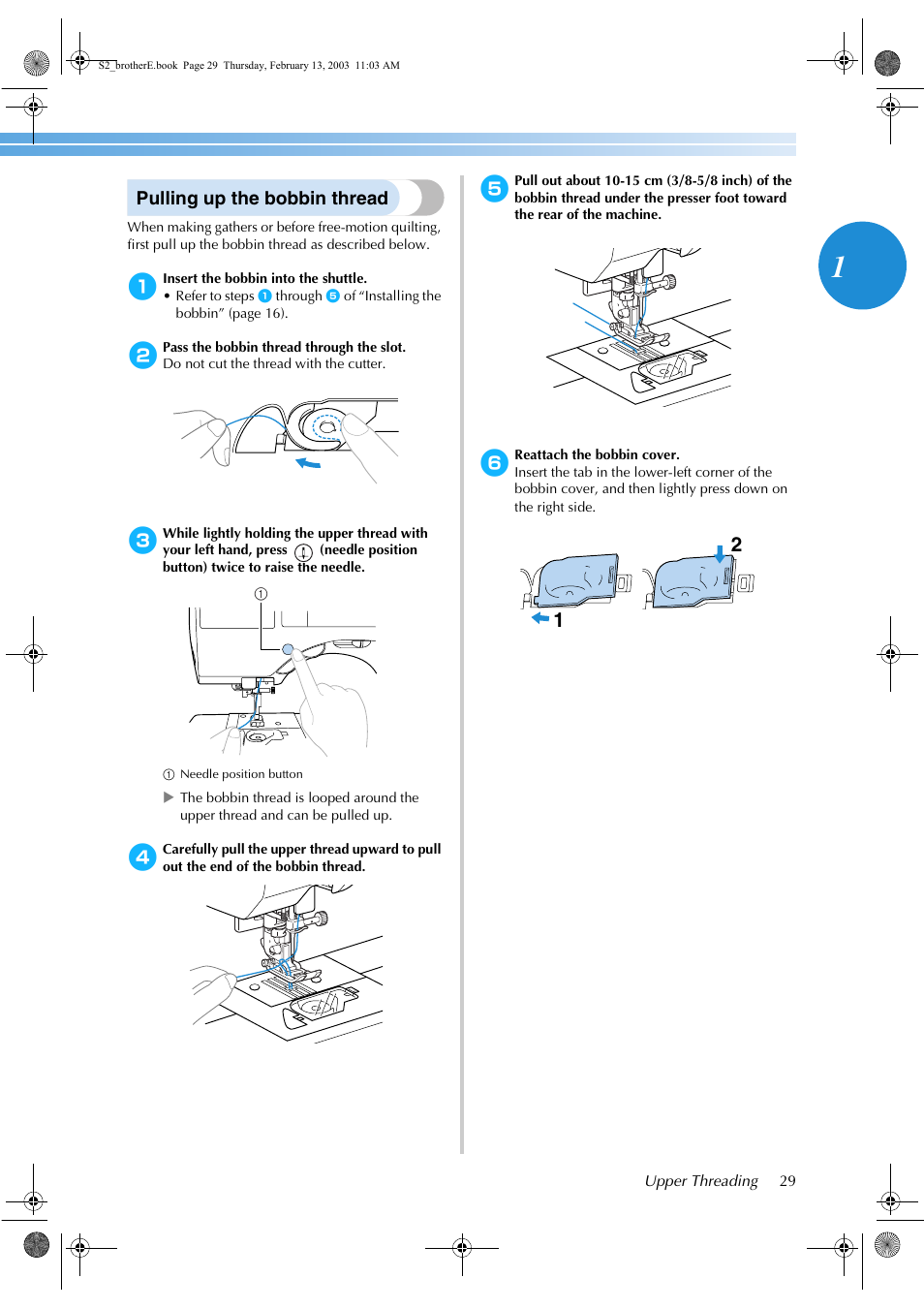 Pulling up the bobbin thread | Brother CS 80 User Manual | Page 35 / 115