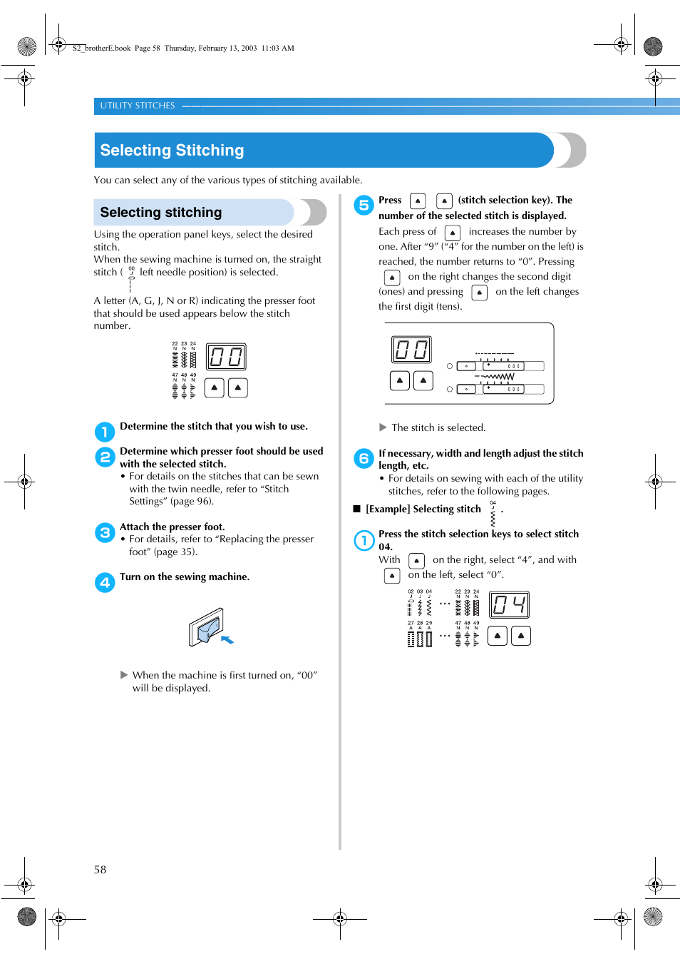 Selecting stitching | Brother CS 80 User Manual | Page 64 / 115