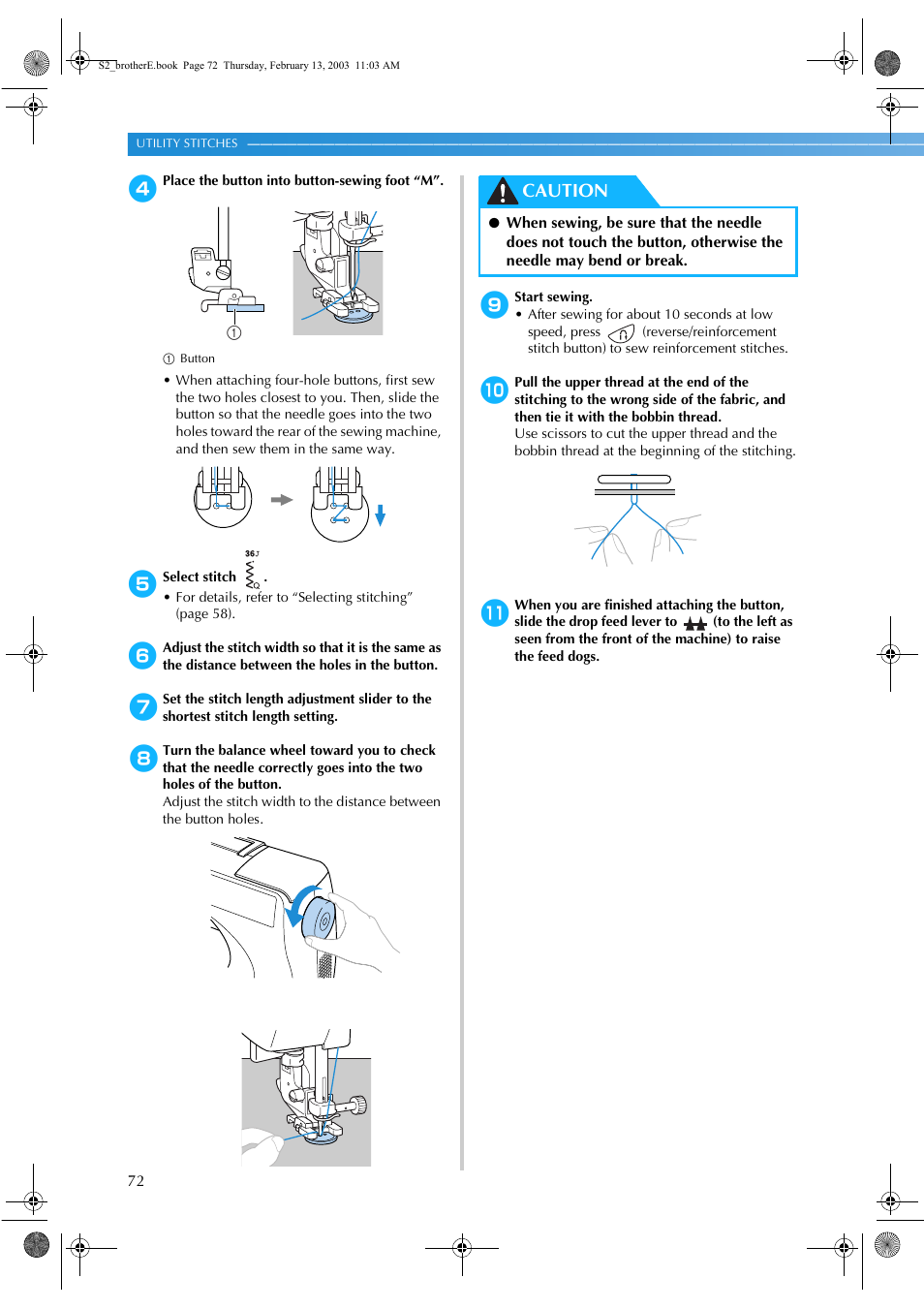 Caution | Brother CS 80 User Manual | Page 78 / 115