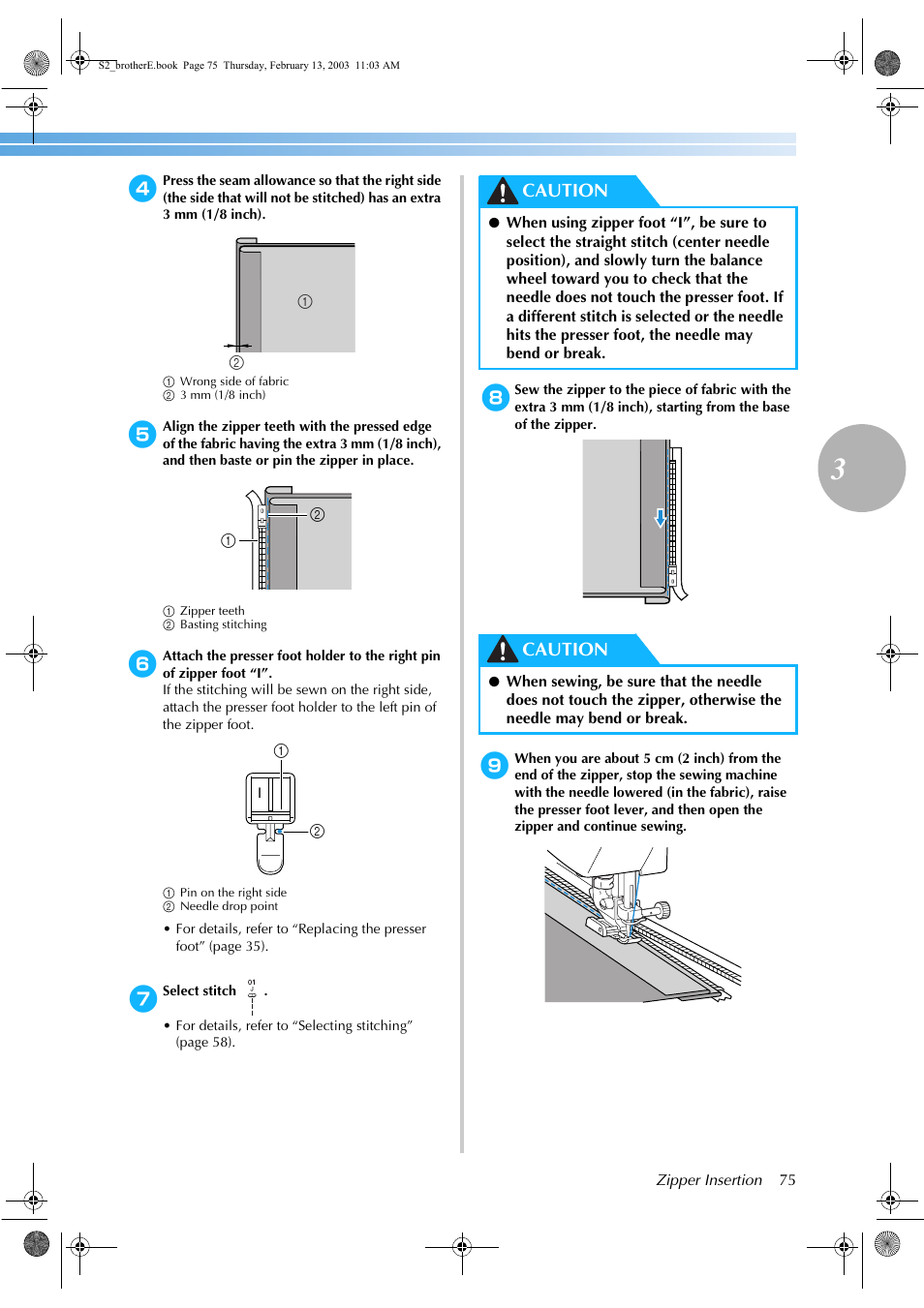 Caution | Brother CS 80 User Manual | Page 81 / 115