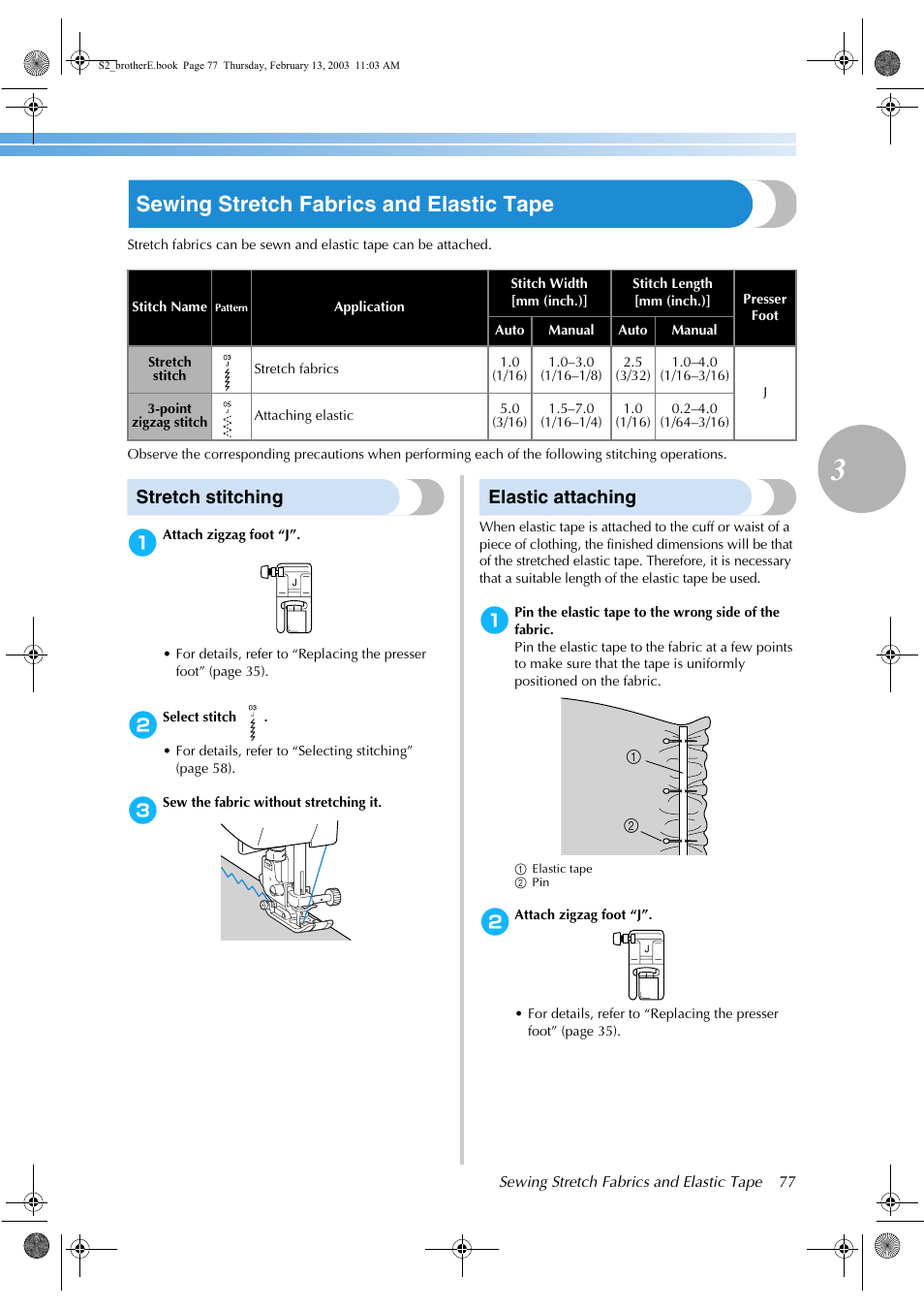 Sewing stretch fabrics and elastic tape, Stretch stitching, Elastic attaching | Brother CS 80 User Manual | Page 83 / 115