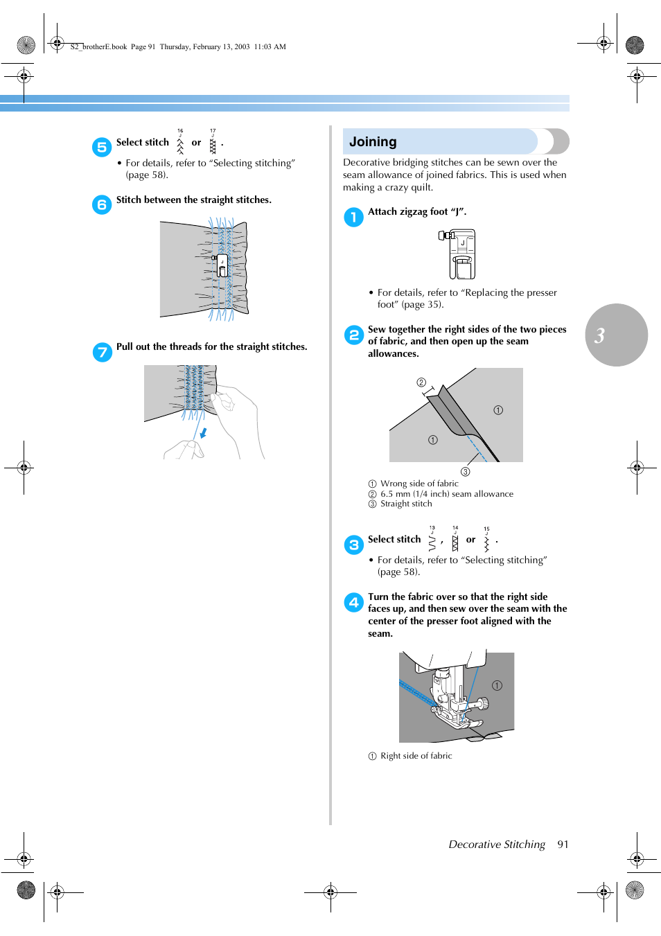 Joining | Brother CS 80 User Manual | Page 97 / 115