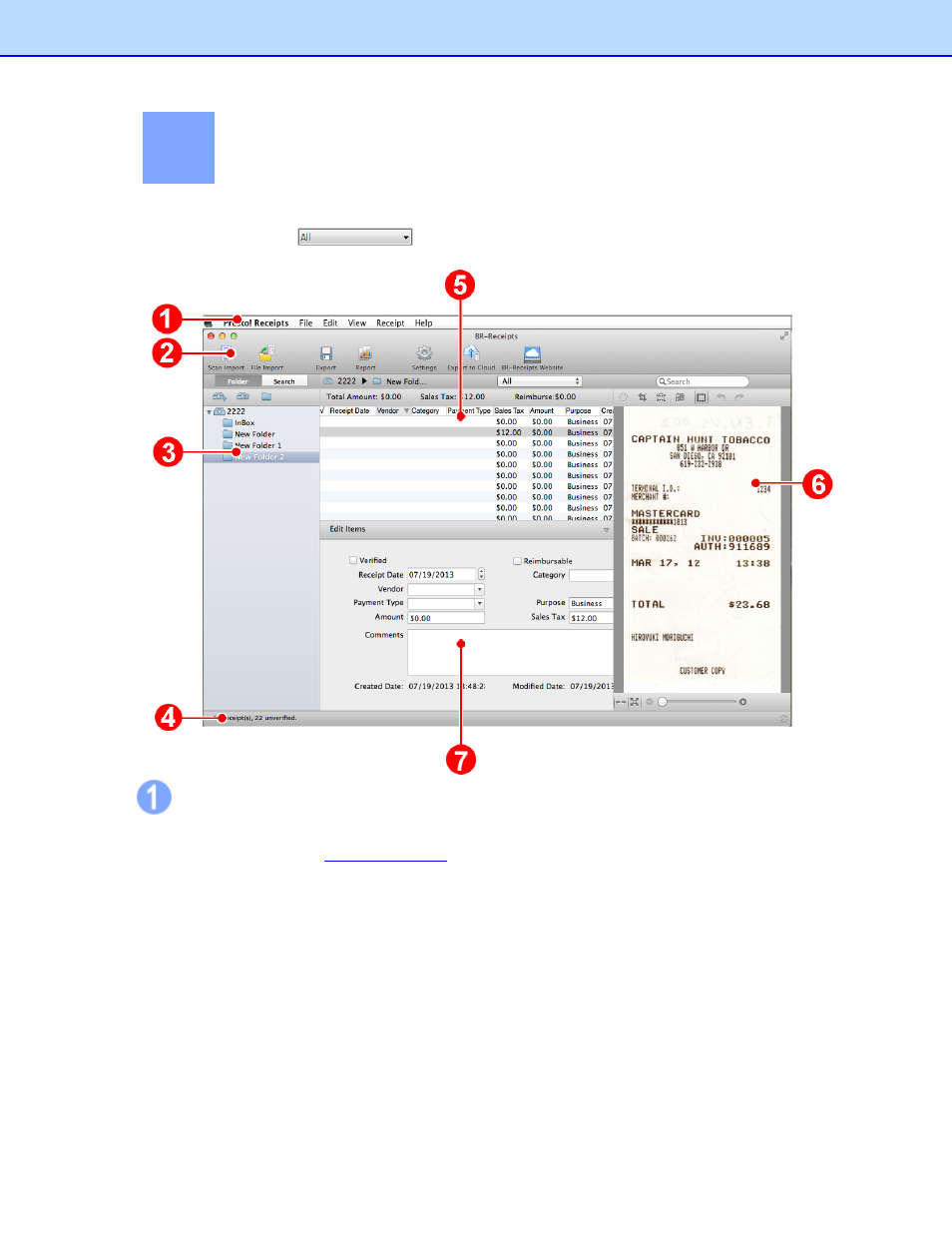 Getting started, Menu bar | Brother BR-Receipts User Manual | Page 9 / 33