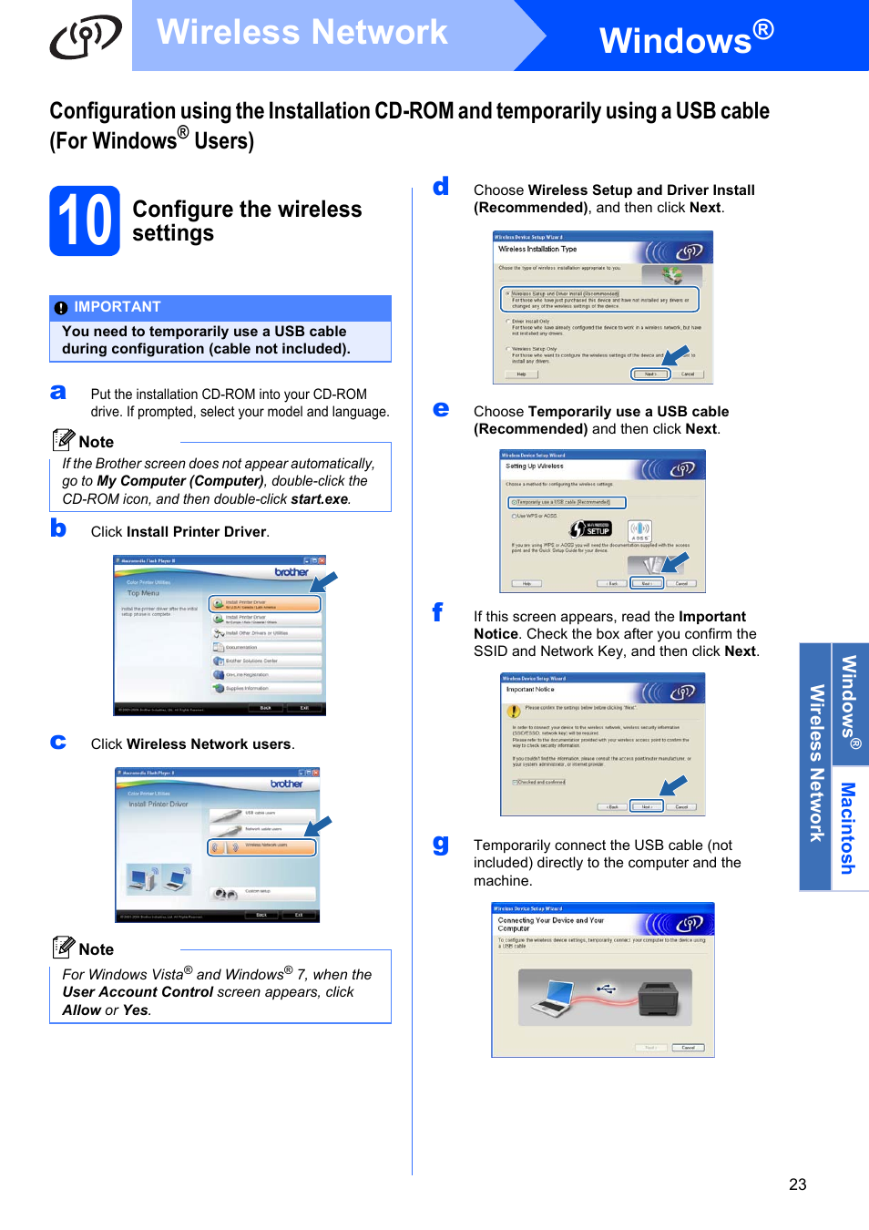 10 configure the wireless settings, Windows, Wireless network | Brother HL-3075CW User Manual | Page 23 / 44
