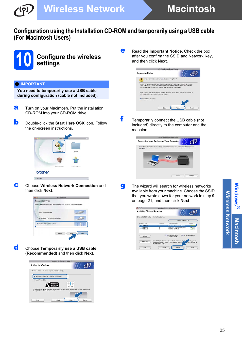 10 configure the wireless settings, Macintosh wireless network | Brother HL-3075CW User Manual | Page 25 / 44