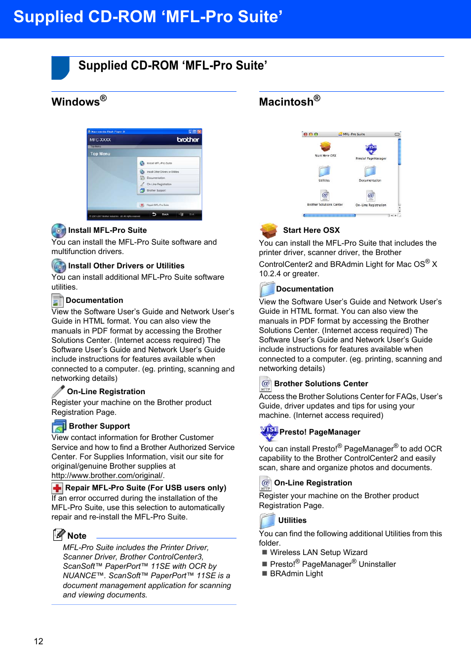 Step 2 installing the printer driver, Supplied cd-rom ‘mfl-pro suite, Windows | Macintosh | Brother MFC 7840W User Manual | Page 14 / 52