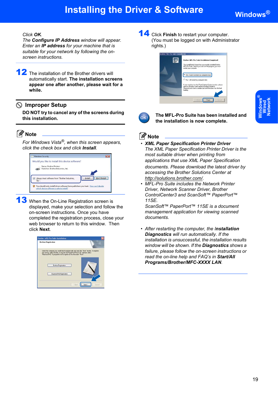 Installing the driver & software, Windows, Improper setup | Brother MFC 7840W User Manual | Page 21 / 52