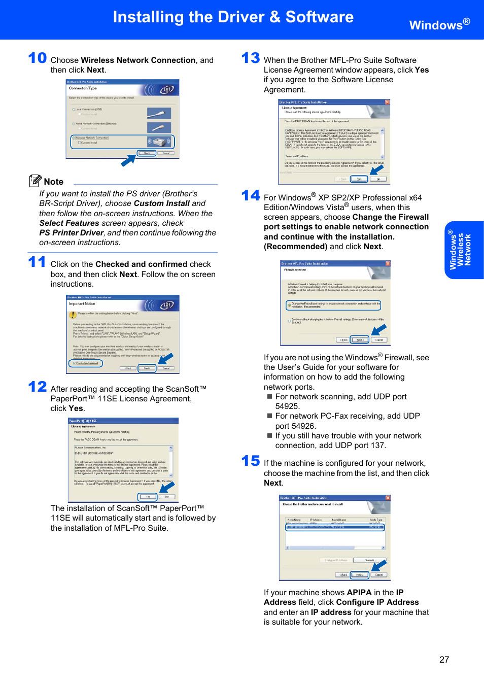 Installing the driver & software, Windows | Brother MFC 7840W User Manual | Page 29 / 52