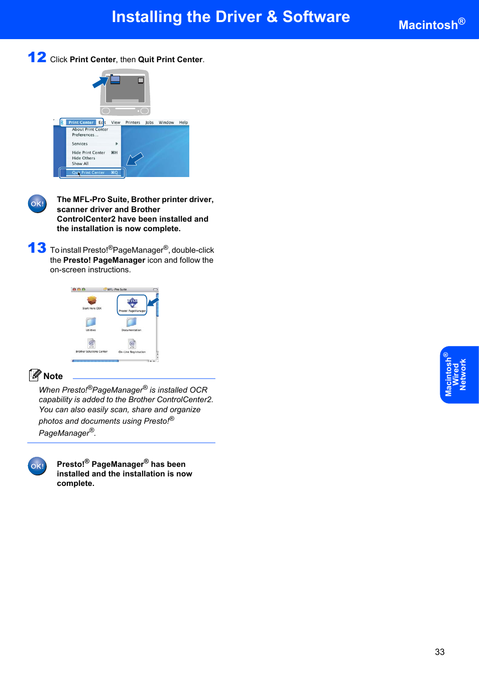 Installing the driver & software, Macintosh | Brother MFC 7840W User Manual | Page 35 / 52