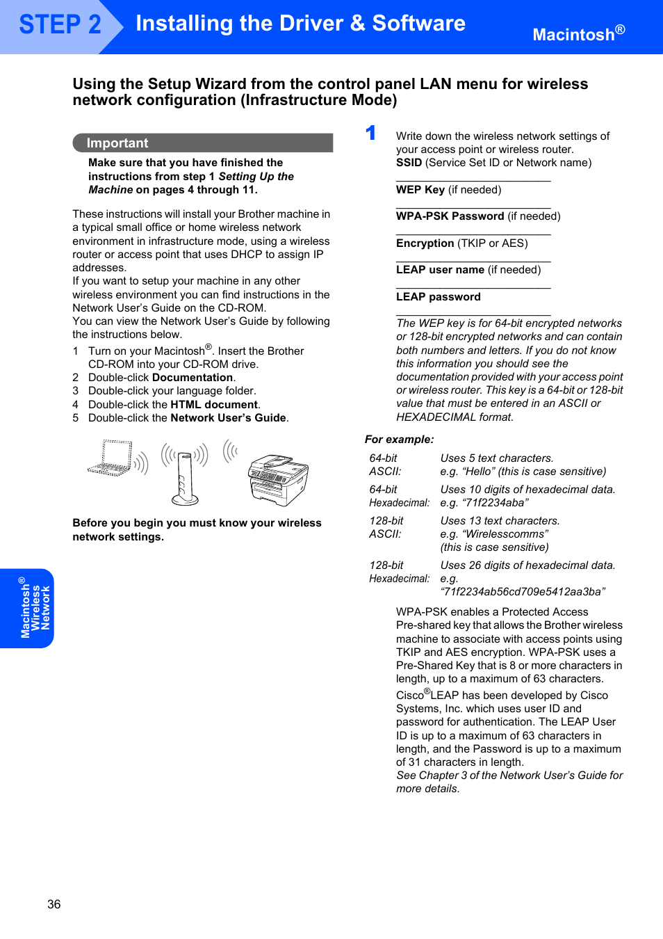Step 2, Installing the driver & software, Macintosh | Brother MFC 7840W User Manual | Page 38 / 52