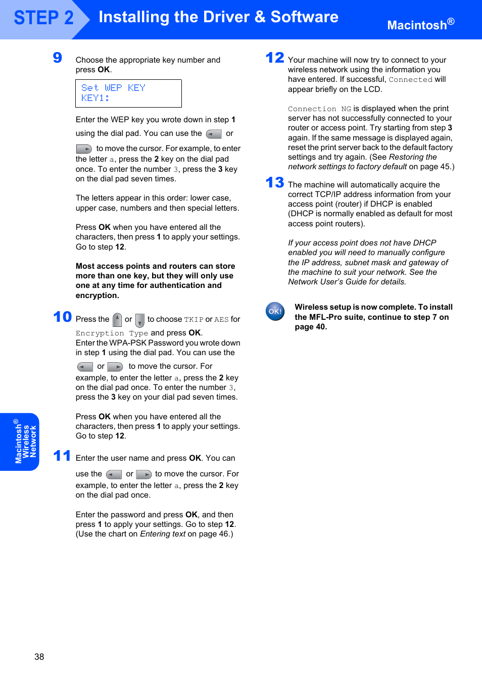 Step 2, Installing the driver & software, Macintosh | Brother MFC 7840W User Manual | Page 40 / 52