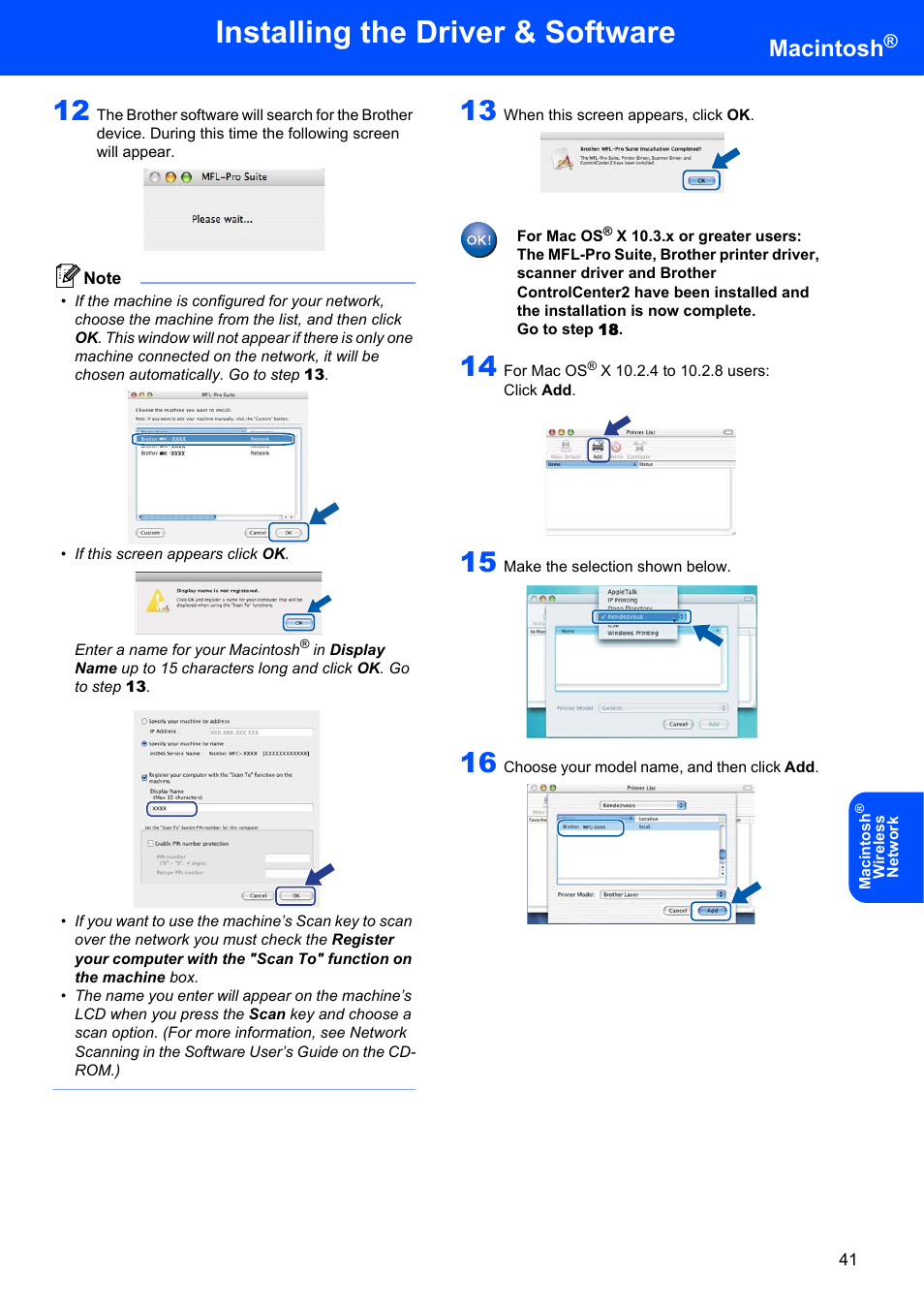Installing the driver & software, Macintosh | Brother MFC 7840W User Manual | Page 43 / 52