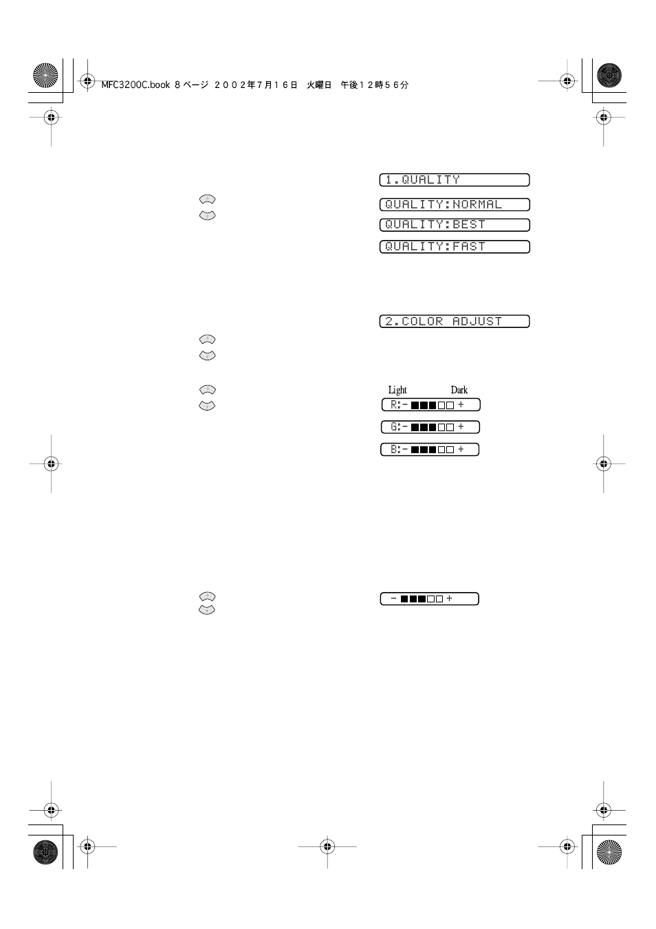 Copy quality, Color adjustment, Copy contrast | Copy quality -8 color adjustment -8, Copy contrast -8 | Brother MFC-3200C User Manual | Page 111 / 266