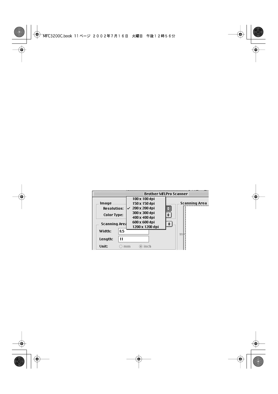 Settings in the scanner window, Image, Scanning a document into your macintosh g3, g4 or | Imac -11, Settings in the scanner window -11, Image -11 | Brother MFC-3200C User Manual | Page 221 / 266