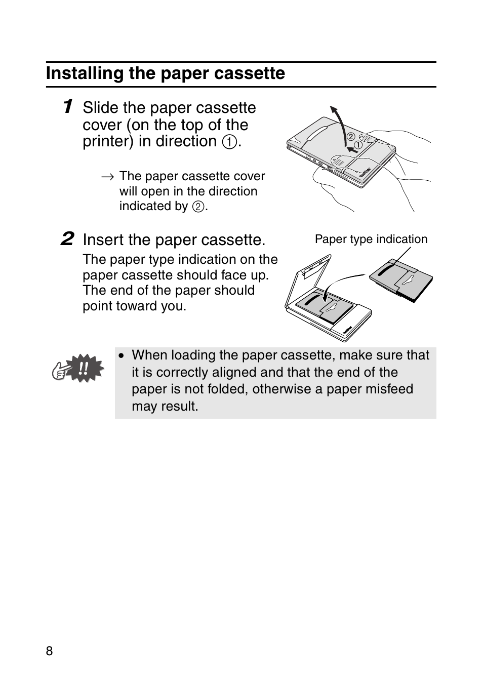 Installing the paper cassette | Brother MW-120 User Manual | Page 23 / 83