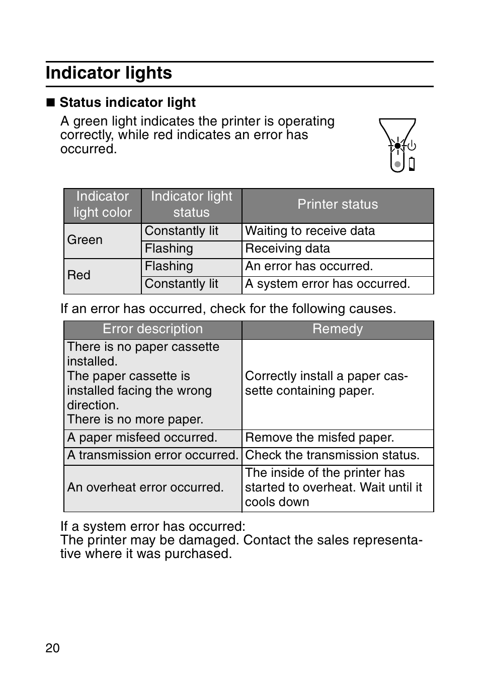 Indicator lights | Brother MW-120 User Manual | Page 35 / 83